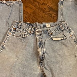Levi’s 505 36x32 Worn in faded jeans with sone wear and tear as noted